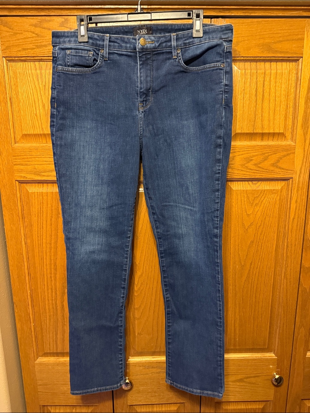 NYDJ Straight-Leg Jeans in Navy Blue Wash-Size: 14
